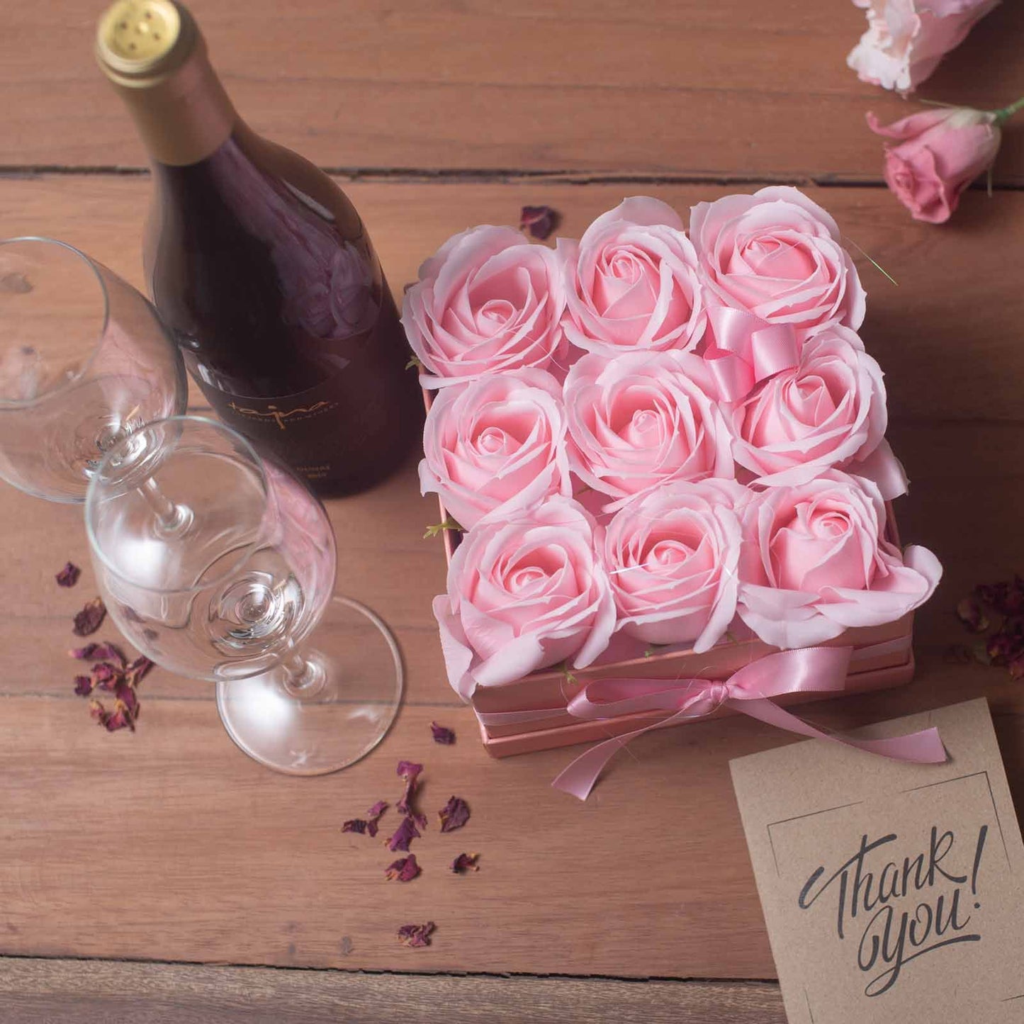 Caja de Regalo - Flor de Jabón  9 Rosas Rosas - cuadrado
