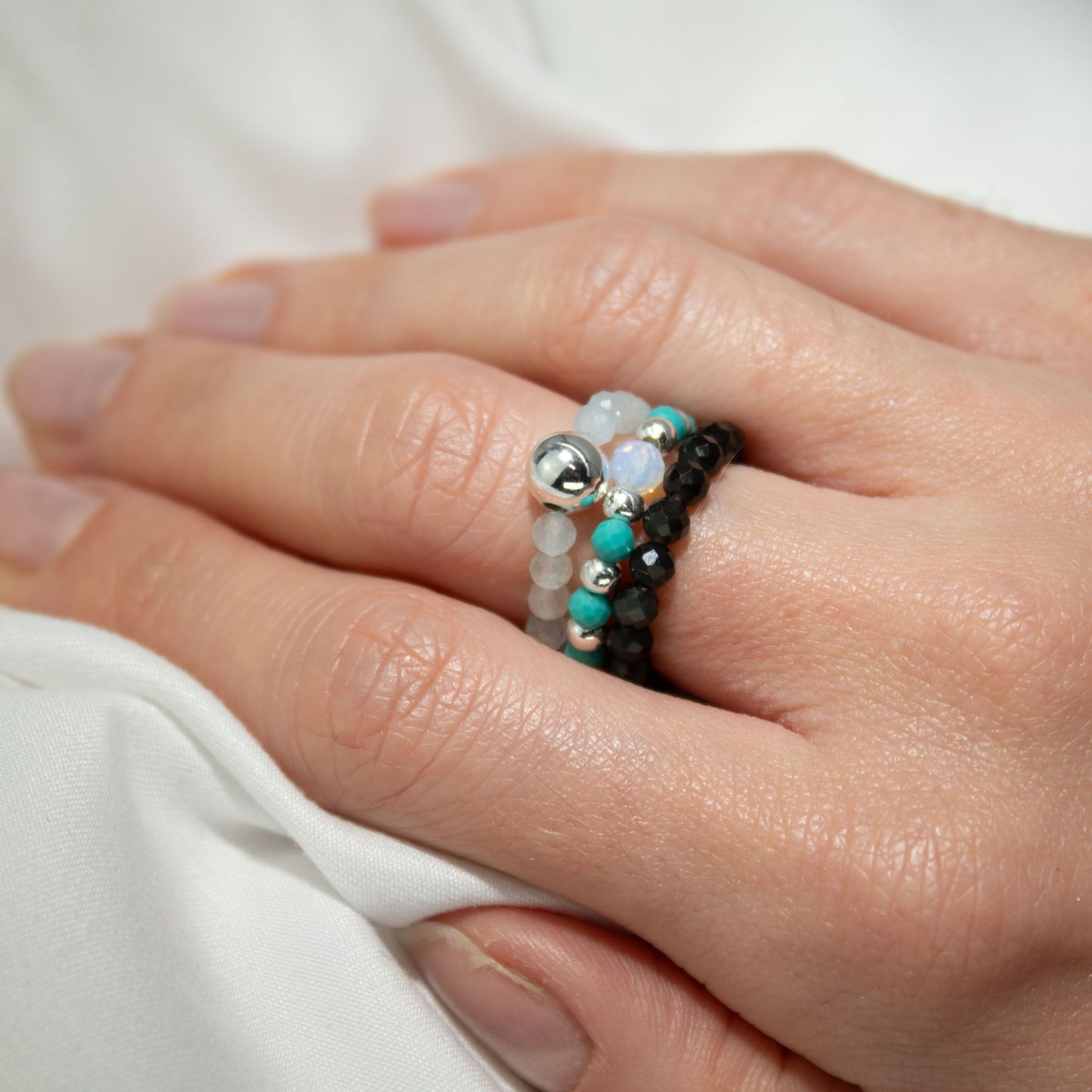 Conjunto de anillos de gema de ninfa - Océano sin fin