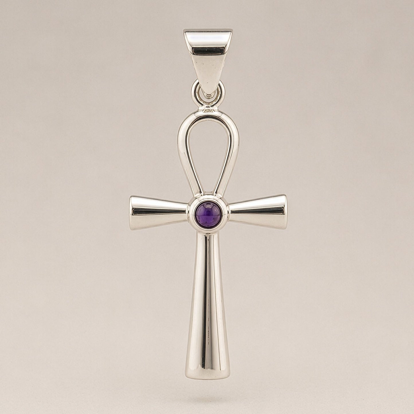 Colgante devocional hindú - Plateado con baño de plata (cordón de 45 cm) - Símbolo Ankh de la Vida Eterna
