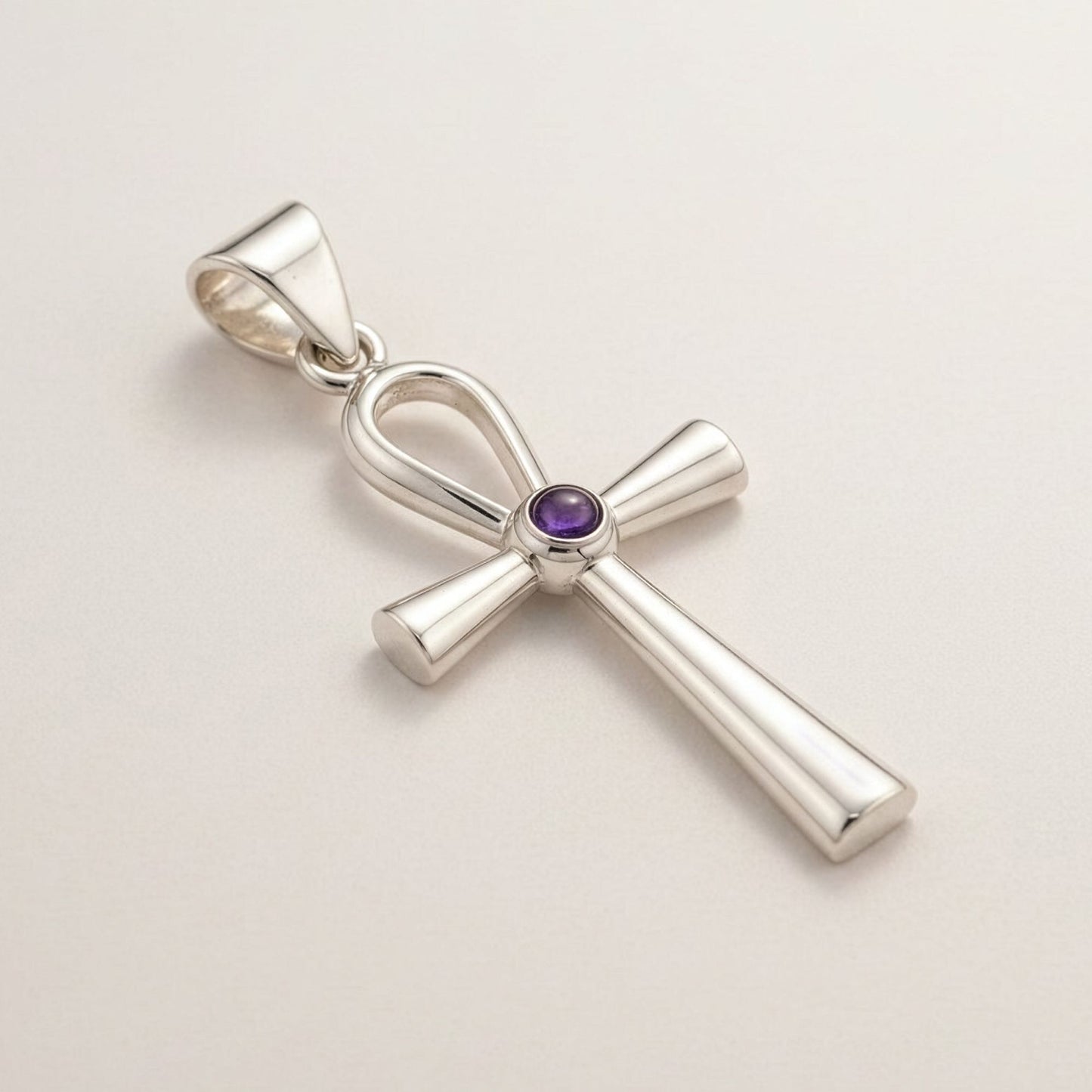 Colgante devocional hindú - Plateado con baño de plata (cordón de 45 cm) - Símbolo Ankh de la Vida Eterna