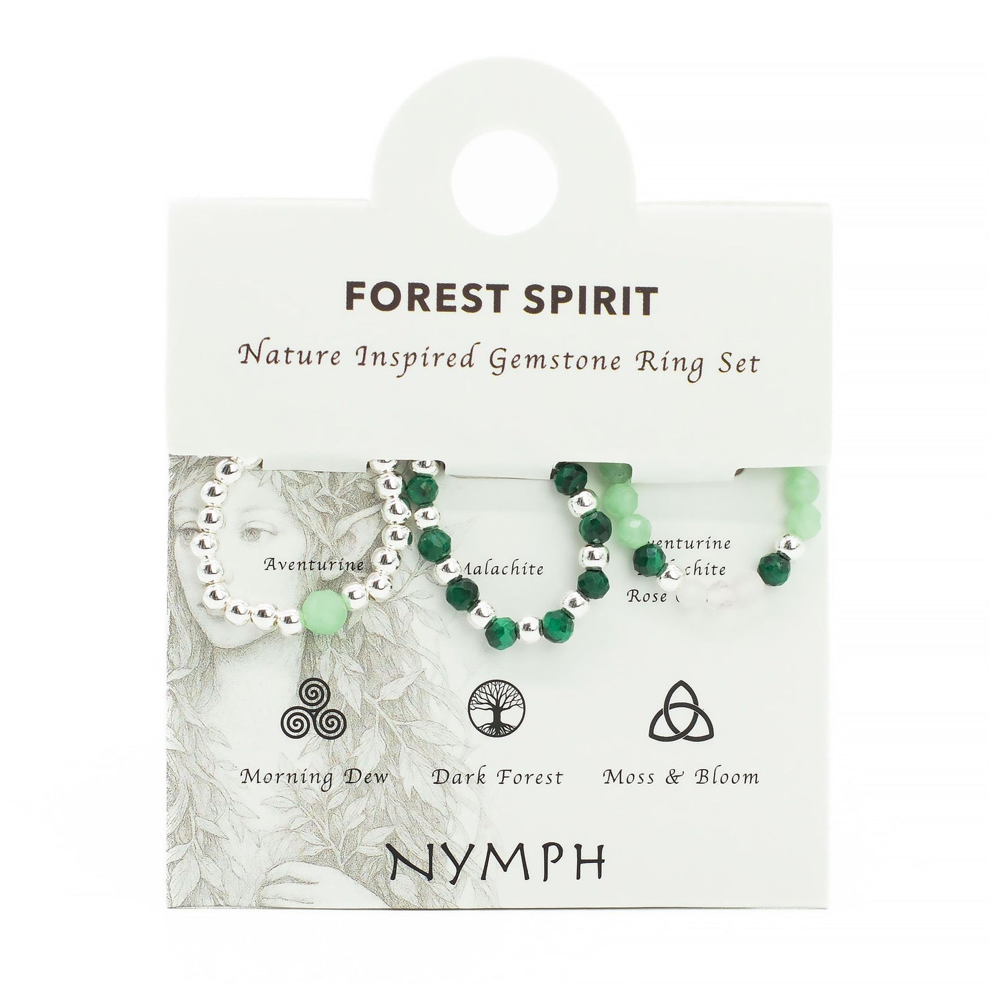 Conjunto de anillos con gema de espíritu ninfa - Espíritu del Bosque