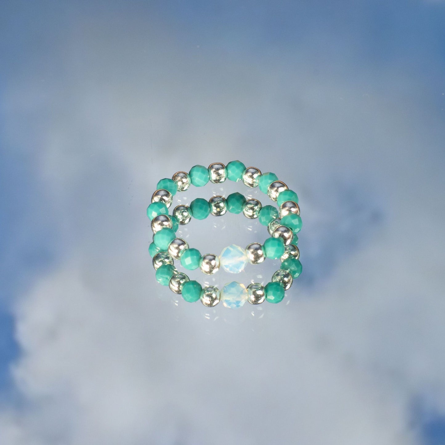Conjunto de anillos de gema de ninfa - Océano sin fin