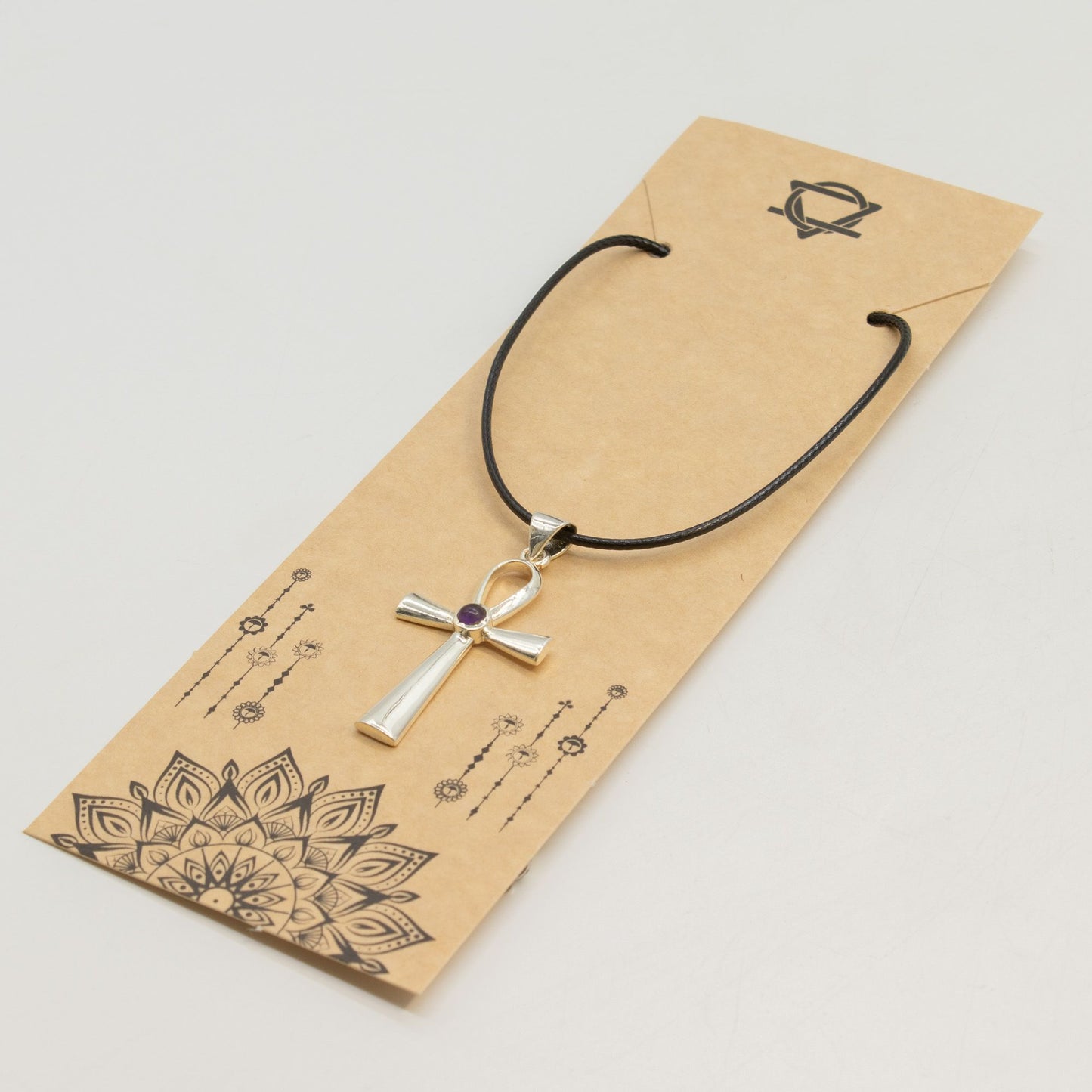 Colgante devocional hindú - Plateado con baño de plata (cordón de 45 cm) - Símbolo Ankh de la Vida Eterna