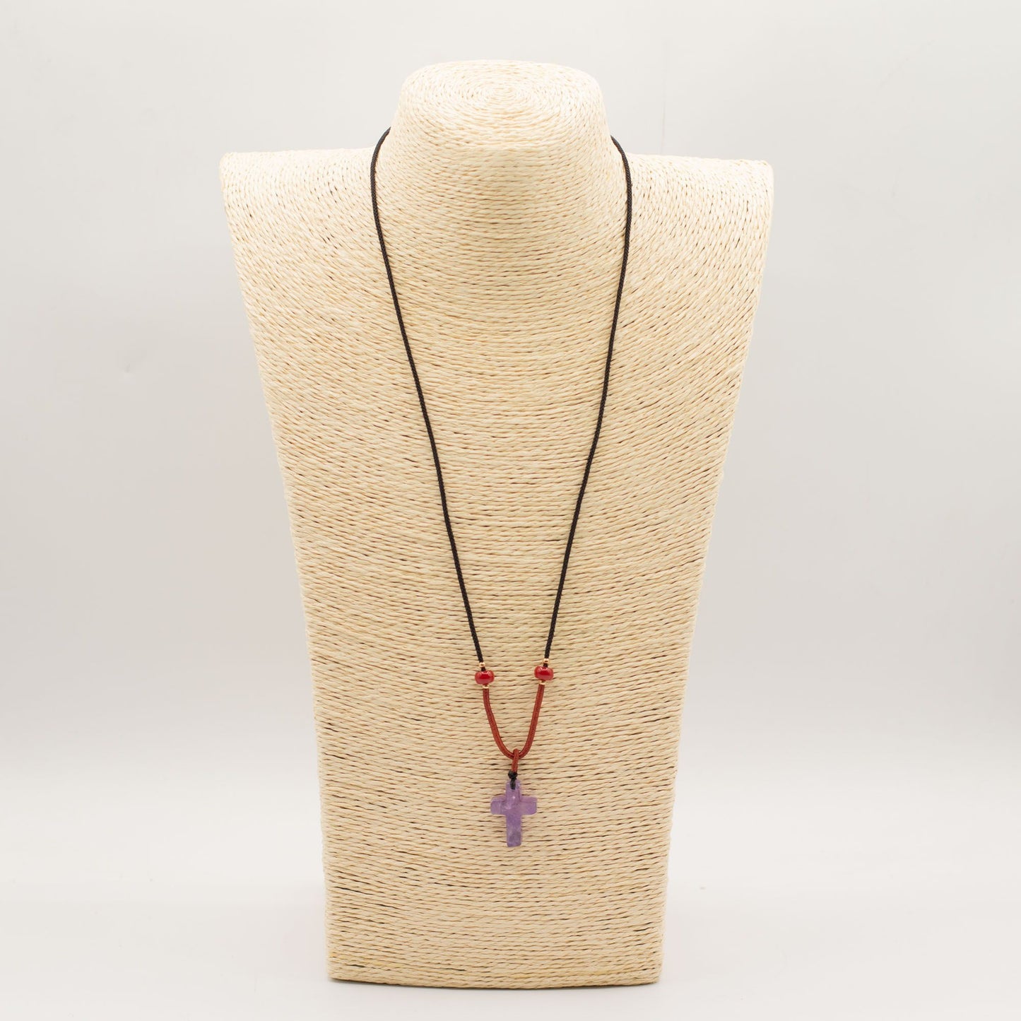 Collar de cuerda Colgante de Piedra Preciosa - Cruz de Amatista